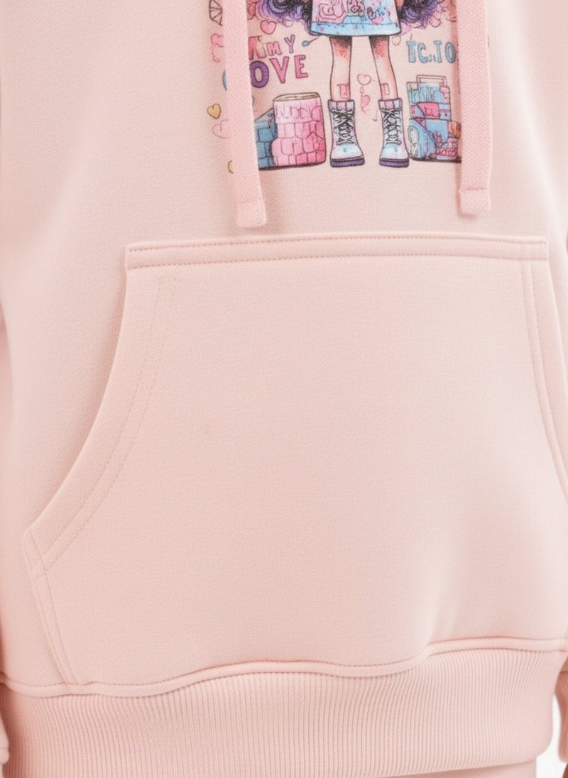 Cloud Fashion سويت شيرت بناتي بطبعة دمية – هودي أطفال قطني دافئ للخريف والشتاء - Image 2